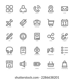 Paquete de iconos de aplicación móvil para el diseño de tu sitio web, logotipo, aplicación e interfaz de usuario. Diseño de esquema de icono de aplicación móvil. Ilustración gráfica vectorial y trazo editable.