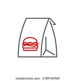 mobile app icon set food in a paper bag and a drink in a cup isolated on white. outline app icon symbol paper bag, cup with coffee, soda or cocktail. fast food Quality element with editable Stroke