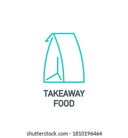 icono de aplicación móvil pone comida en una bolsa de papel y una bebida en una taza aislada en blanco. símbolo de la aplicación de esquema bolso de papel, taza con café, refresco o cóctel. comida rápida Elemento de calidad con Stroke editable