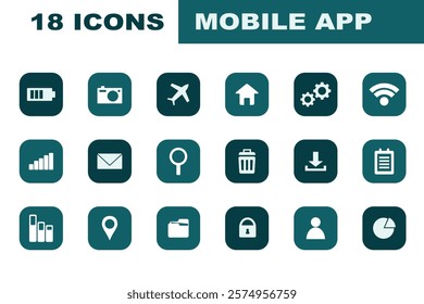 Mobile App Icon Set. Line Icon Set of Mobile Phone User Interface. Vector Illustration of Mobile Phone Icon Set.