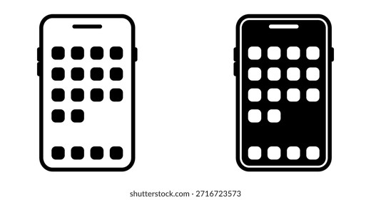 Conjunto de ícones de Aplicativo Móvel.  Ícone da Interface de Layout de Grade do Aplicativo de Telefone Celular. Ideal para design de aplicativo, elementos de interface do usuário e projetos relacionados à tecnologia. ilustração vetorial em fundo branco