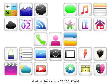 mobile app icon set white button