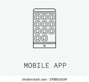 Mobile app icon vector. Linear style sign for mobile concept and web design. Mobile app symbol illustration. Pixel vector graphics - Vector