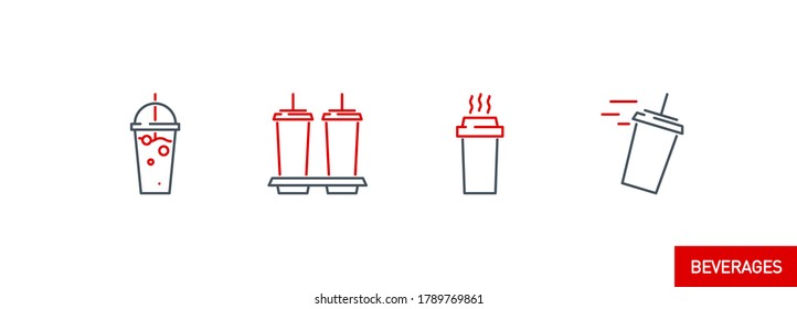 mobile app icons set online order and food delivery banner isolated on white. outline app symbols fast food: paper cup with coffee, cup with soda and cocktail. Quality elements with editable Stroke