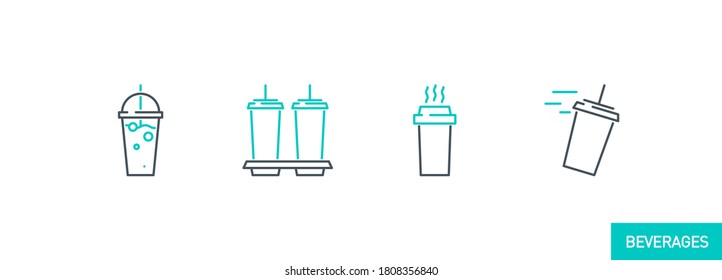mobile app icons set online order and food delivery banner isolated on white. outline app symbols fast food: paper cup with coffee, cup with soda and cocktail. Quality elements with editable Stroke