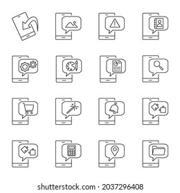 Symbol für mobile App gesetzt. Mobile App Pack-Vektorelemente für Infografik-Web