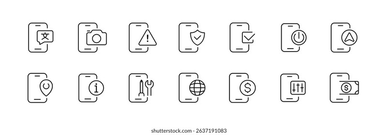Mobile app icons for settings and notifications design