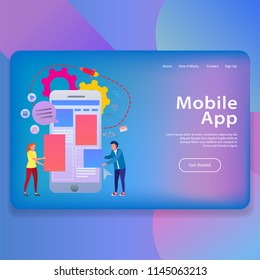 Mobile App Illustration Landing Page Template UI