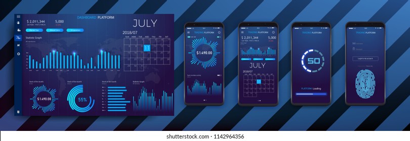 Mobile app infographic template with modern design weekly and annual statistics graphs. Modern modern infographic vector template with statistics graphs an