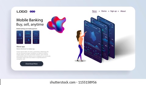 Mobile app infographic template with modern design weekly and annual statistics graphs. Online statistics and data Analytics.Digital money market, investment, finance and trading.