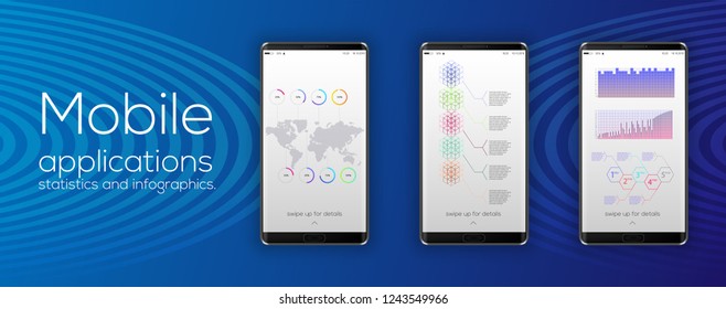 Mobile app infographic template with modern design weekly and annual statistics graphs. statistic, web design, UI elements. Vector EPS 10