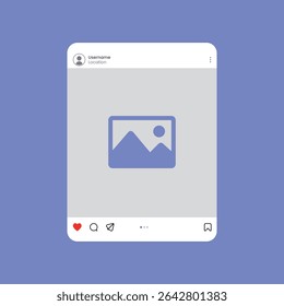 Mobile app interface with blank pictures, editable posts. Scroll frame pages, social media post mockup.
