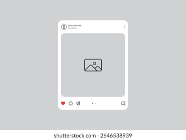 Mobile app interface with blank pictures, and editable posts. Scroll frame pages, social media post mockup.