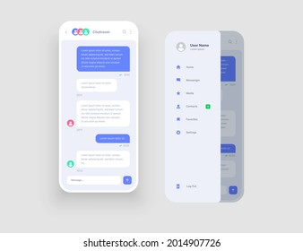 Mobile app interface design with chat, social media, online messenger kit. Use design for web application or mobile app.