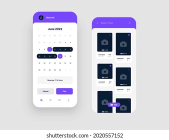 Mobile app interface design for hotel booking or social media. Use design for web application or mobile app.