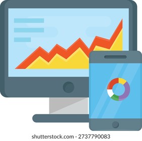 Mobile app interface displayed on a smartphone next to a desktop monitor showing the same application.