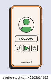 Mobile App Interface. Music Player. Music player interface by subscription. Vector illustration, webpage for audio track listening. Flat modern screens