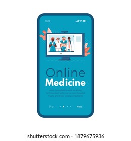 Mobile app interface on phone screen with professional medical people. Concept online medicine, distance support, help and consultation of doctor via internet. Vector illustration.