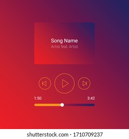 Mobile App Interface. Orange Gradient Music Player. Vector Illustration