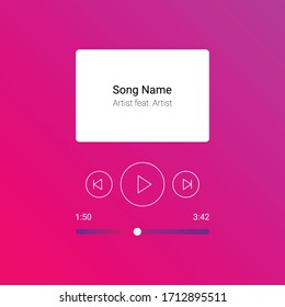 Mobile App Interface. Pink Gradient Music Player. Vector Illustration