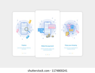 Mobile App Intro Screens. Application Templates Concept Vector Onboarding Illustration Flat Design