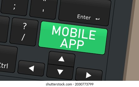 Mobile app key on laptop keyboard. Concept vector illustration.