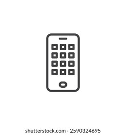 Mobile App line icon. linear style sign for mobile concept and web design. A grid of app on a phone screen outline vector icon. Symbol, logo illustration. Vector graphics