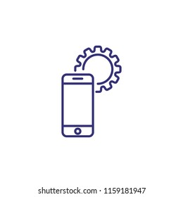 Mobile app line icon. Smartphone, gear, cog. Application design concept. Can be used for topics like software, phone settings, technology
