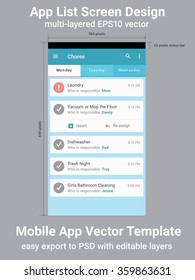 Mobile App List Screen Vector Template