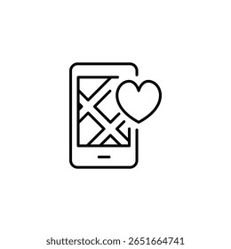 Mobile App With Location Map And Heart Symbol In Linear Design