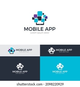 Mobile App Logo Icon, Smartphone Social Media vector design template, Business technology logotype