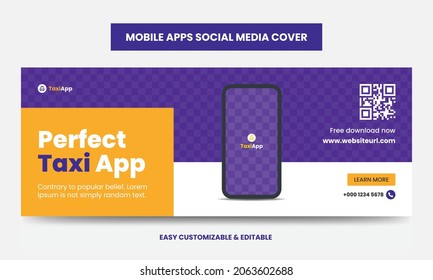 Mobile app marketing social media cover photo template. Taxi app social media timeline web banner 