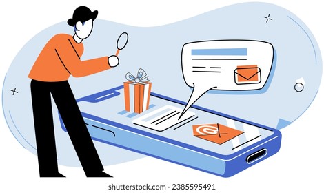 Ilustración vectorial de marketing de aplicaciones móviles. La comunicación efectiva es clave para construir relaciones sólidas con los consumidores de aplicaciones El consumo en la industria de aplicaciones móviles está impulsado por la comodidad y el Consumerismo
