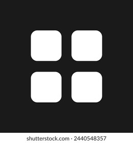 Mobile app menu pixel dark mode glyph ui icon. Element of phone screen. User interface design. White silhouette symbol on black space. Solid pictogram for web, mobile. Vector isolated illustration