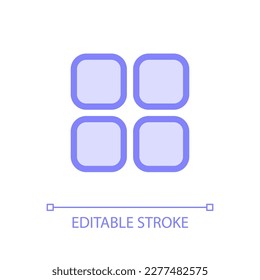 Mobile app menu pixel perfect glassmorphism ui icon. Four squares. Color filled line element with transparency. Vector pictogram in glass morphism style. Editable stroke. Arial font used