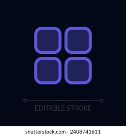 Mobile app menu pixel perfect glassmorphism ui icon for dark theme. Four square. Color filled line element with transparency. Isolated vector pictogram for night mode. Editable stroke
