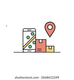 Navegación del App móvil para la entrega del paquete y el icono del Vector de los servicios de seguimiento de ubicación