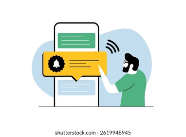 Mobile app notification alerts. Pop-up reminders, message previews and task updates. Personalized notification alerts. Flat vectors for productivity apps, scheduling tools and digital habits tracking