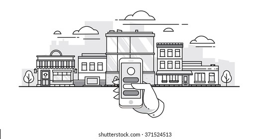 Mobile app on the background of the city