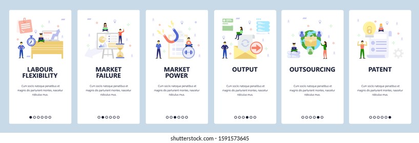 Mobile app onboarding screens. Business chart and financial presentation, email documents output. Menu vector banner template for website and mobile development. Web site design flat illustration.