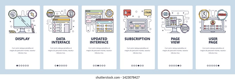 Mobile app onboarding screens. SEO, links building and digital marketing. Menu vector banner template for website and mobile development. Web site design flat illustration.