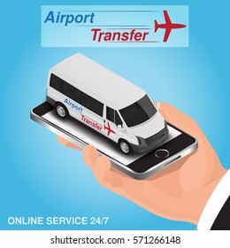 Mobile App Online Airport Transfer Order Concept. Service 24/7. 