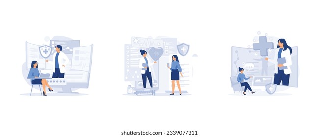 Mobile App for Online Doctor, Online medical services, doctor consultations and treatment using a smartphone, set flat vector modern illustration