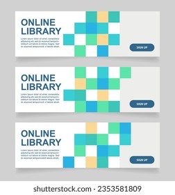 Mobile app for online library web banner design template. Vector flyer with text space. Advertising placard with customized copyspace. Promotional printable poster for advertising. Graphic layout