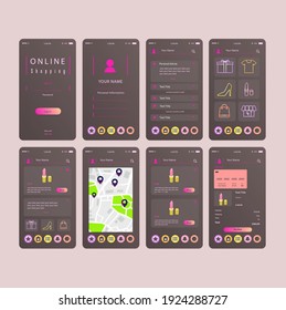 Mobile App Online Shopping UI UX Kit Gray Pink Concept Vector Design