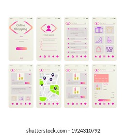 Mobile App Online Shopping UI UX Kit Gray Pink Light Concept Vector Design
