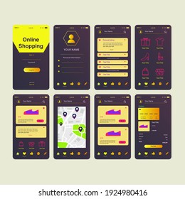 Mobile App Online Shopping UI UX Kit Dark Purple Yellow Orange  Concept Vector Design