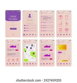 Mobile App Online Shopping UI UX Kit Light Pink Purple  Concept Vector Design