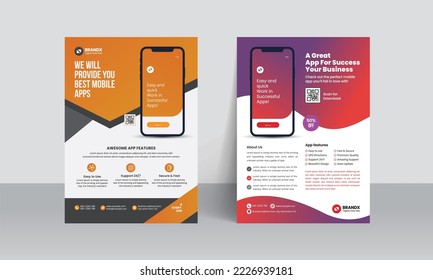 Mobile app promotion flyer brochure cover template with creative layout