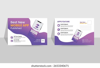 Folleto de promoción de App móviles y diseño de Plantilla de portada de postal.
